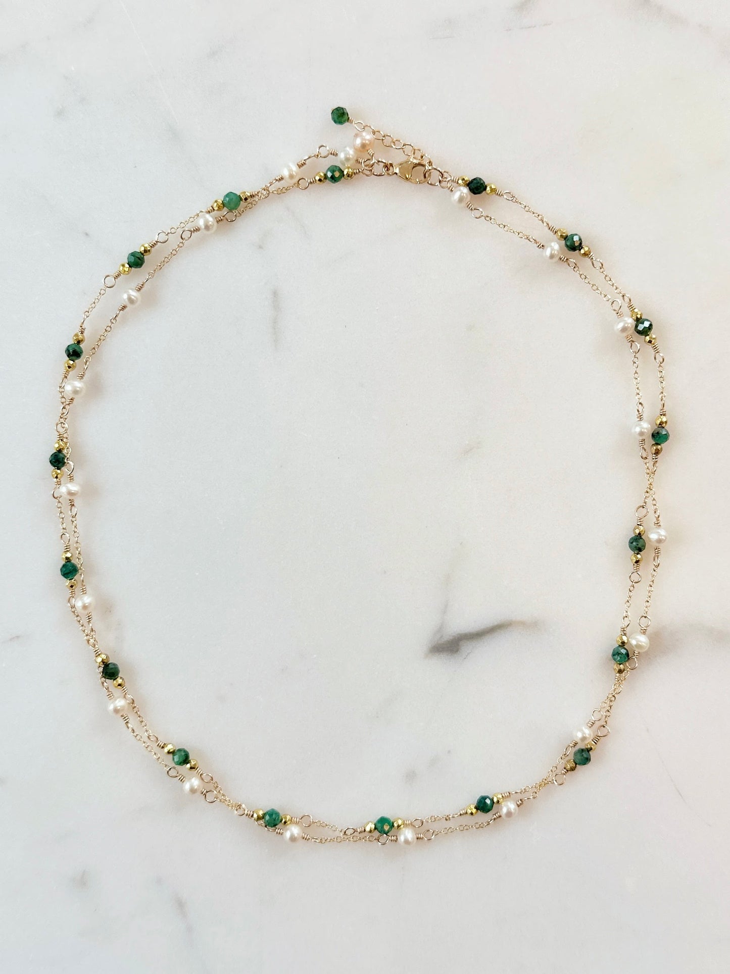 The Anastasia Necklace in Emerald and White Freshwater Pearl